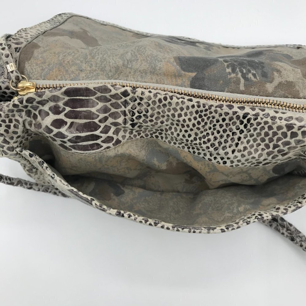 Elliott Lucca Gray Snakeskin Leather Style Pocket Double Handle Shoulder Bag - Picture 13 of 16